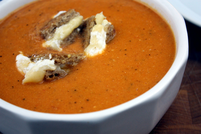 tomato soup with green chiles and grilled cheese