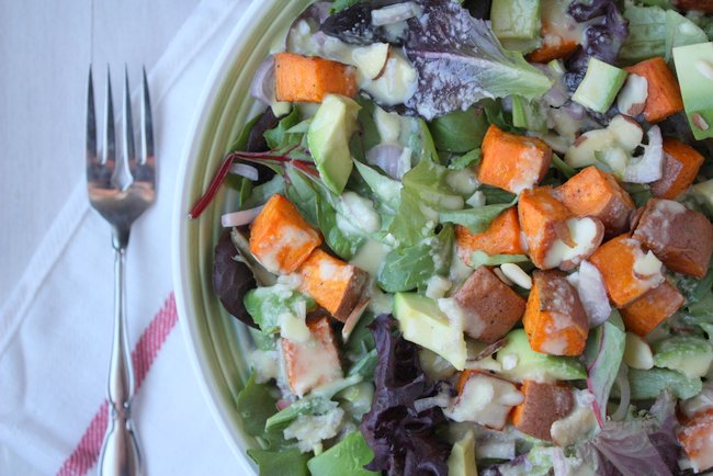 Sweet potato salad with lime miso dressing