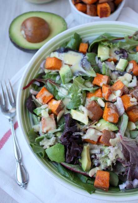 Sweet potato salad with lime miso dressing