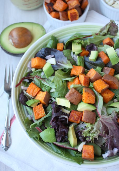 Sweet potato salad with lime miso dressing