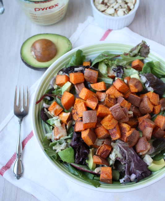 Sweet potato salad with lime miso dressing