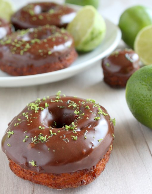 lime cake doughnuts with chocolate glaze