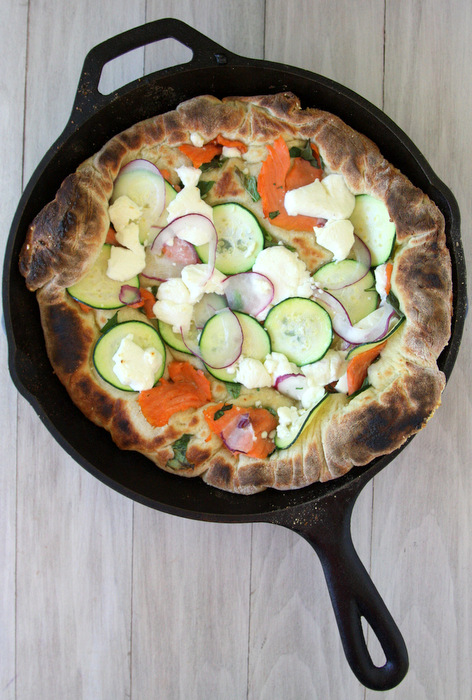 goat cheese and smoked salmon skillet pizza