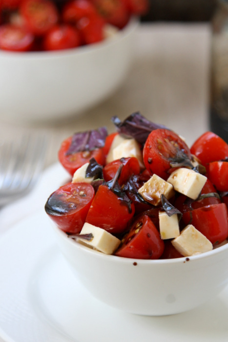 purple basil caprese salad