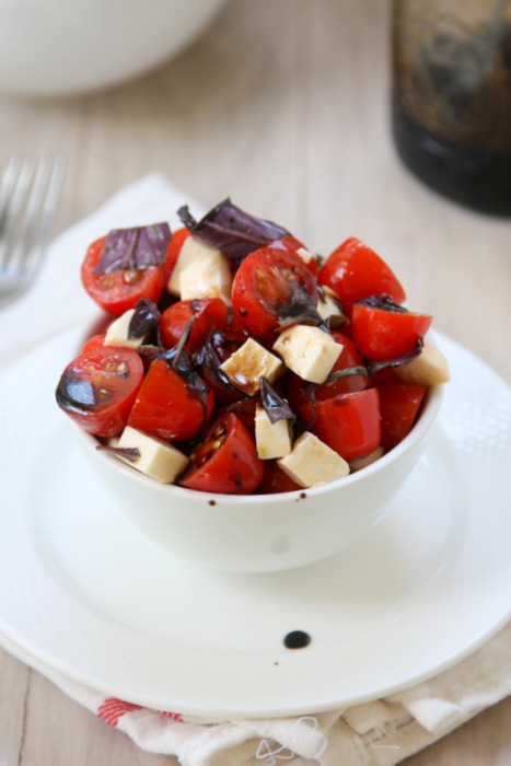 purple basil caprese salad