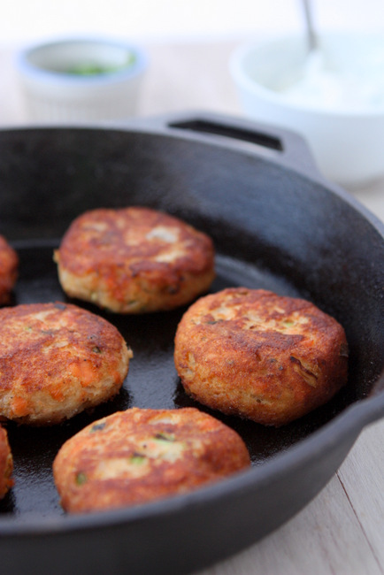 Potato and Salmon Cakes with Ginger and Scallions