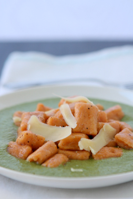 Sweet Potato Gnocchi with Spinach Goat Cheese Sauce