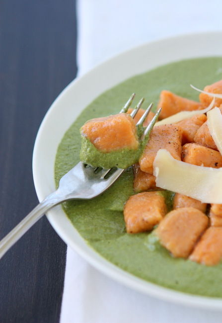 Sweet Potato Gnocchi with Spinach Goat Cheese Sauce