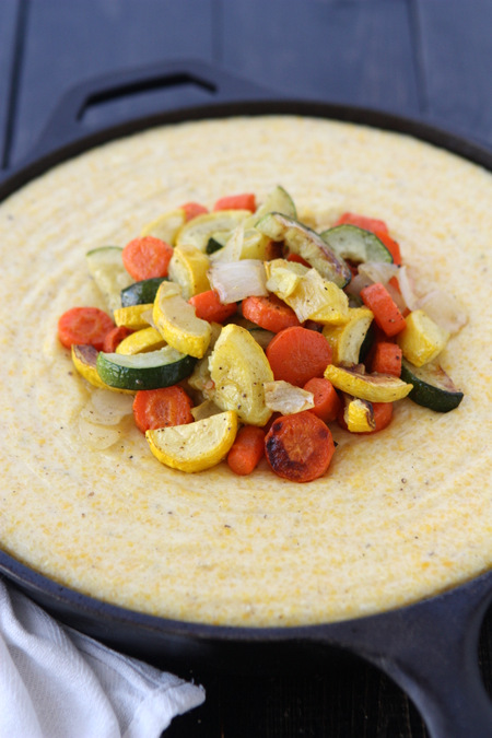 Creamy Fontina Polenta with Roasted Vegetables | thekitchenpaper.com