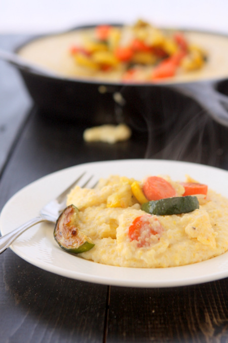 Creamy Fontina Polenta with Roasted Vegetables | thekitchenpaper.com