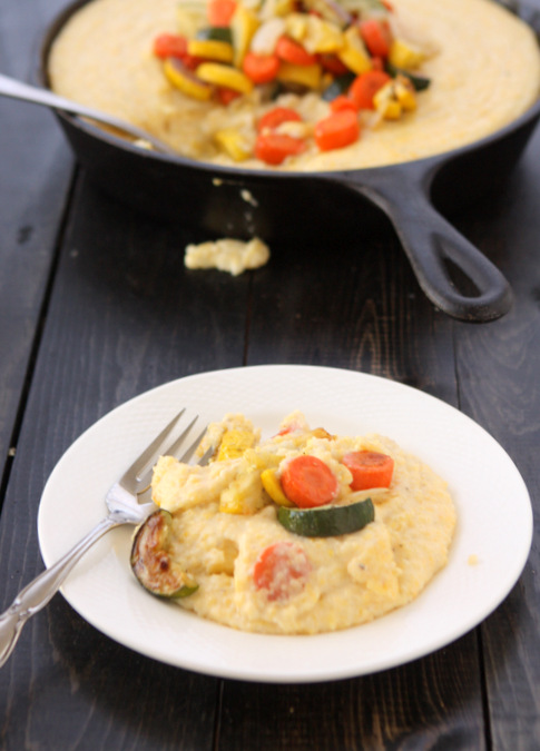 Creamy Fontina Polenta with Roasted Vegetables | thekitchenpaper.com