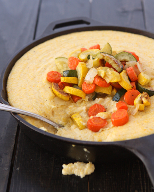 Creamy Fontina Polenta with Roasted Vegetables | thekitchenpaper.com