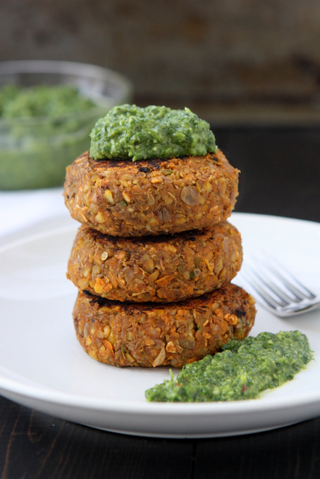 Spicy Lentil Cakes with Miso Gremolata | thekitchenpaper.com