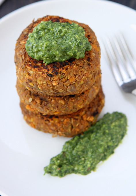 Spicy Lentil Cakes with Miso Gremolata | thekitchenpaper.com