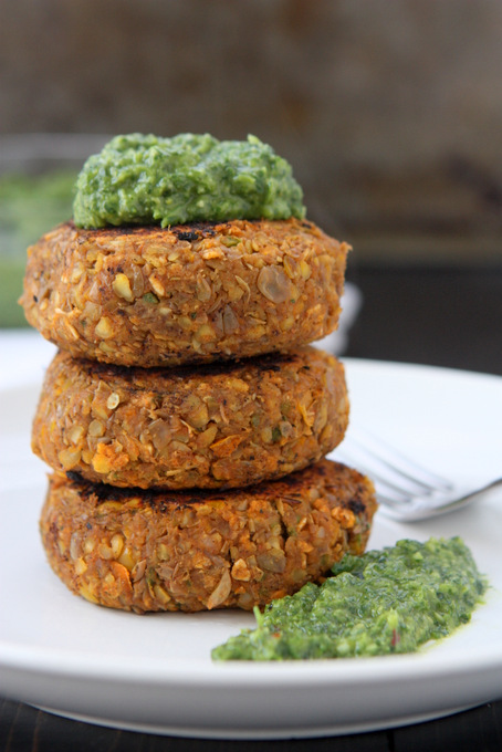 Spicy Lentil Cakes with Miso Gremolata | thekitchenpaper.com