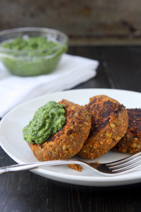 Spicy Lentil Cakes with Miso Gremolata | thekitchenpaper.com