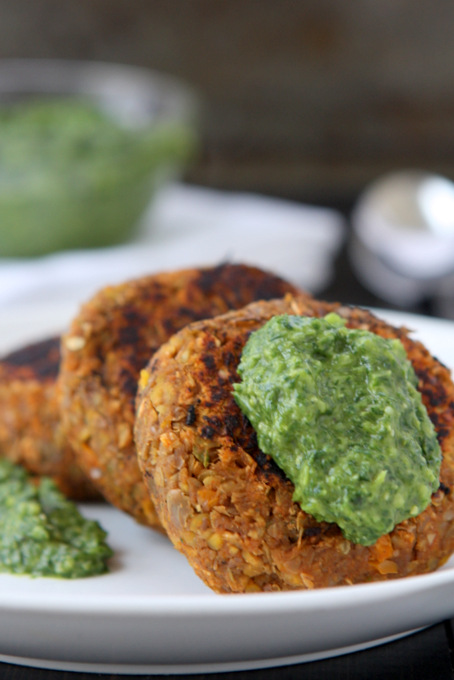 Spicy Lentil Cakes with Miso Gremolata | thekitchenpaper.com