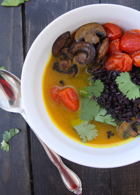 Turmeric Broth with Caramelized Mushrooms and Black Rice | thekitchenpaper.com