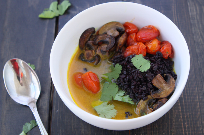 Turmeric Broth with Caramelized Mushrooms and Black Rice | thekitchenpaper.com