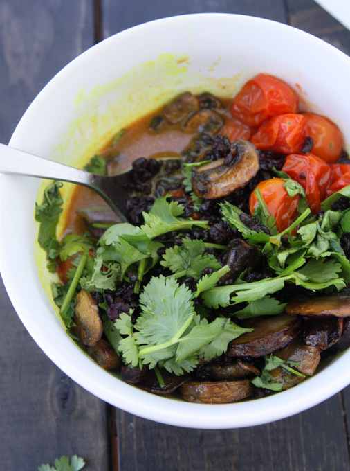 Turmeric Broth with Caramelized Mushrooms and Black Rice | thekitchenpaper.com