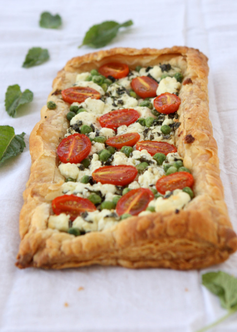 Spring Mint Goat Cheese Puff Pastry Tart | thekitchenpaper.com