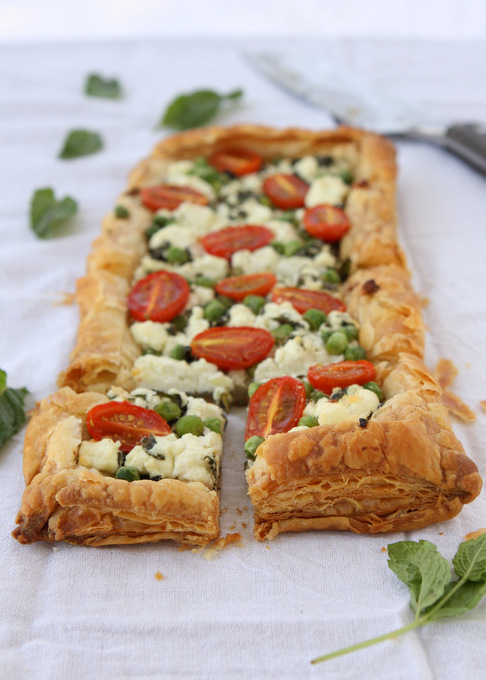 Spring Mint Goat Cheese Puff Pastry Tart | thekitchenpaper.com