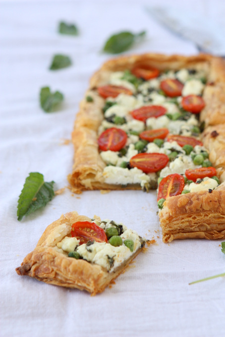 Spring Mint Goat Cheese Puff Pastry Tart | thekitchenpaper.com