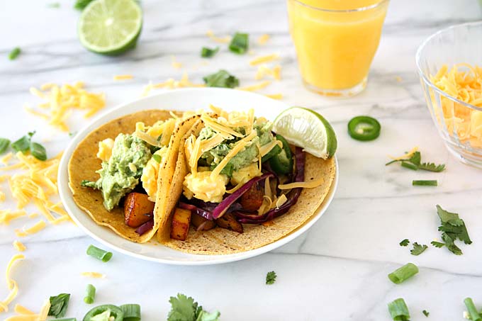 Chipotle Adobo Breakfast Tacos with Quick Guacamole | thekitchenpaper.com