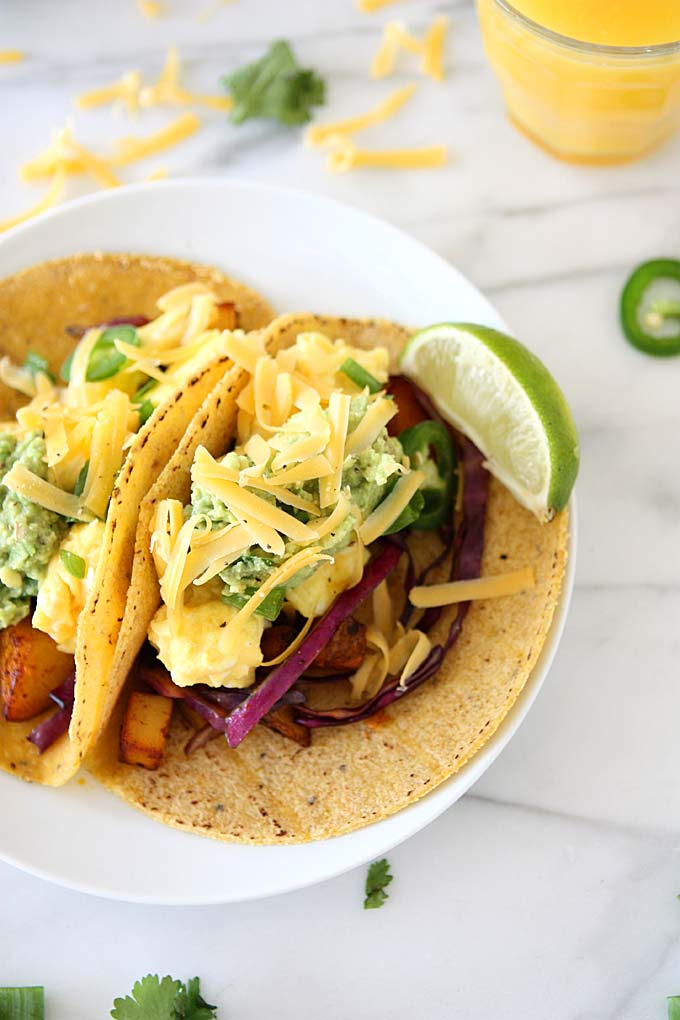 Chipotle Adobo Breakfast Tacos with Quick Guacamole | thekitchenpaper.com