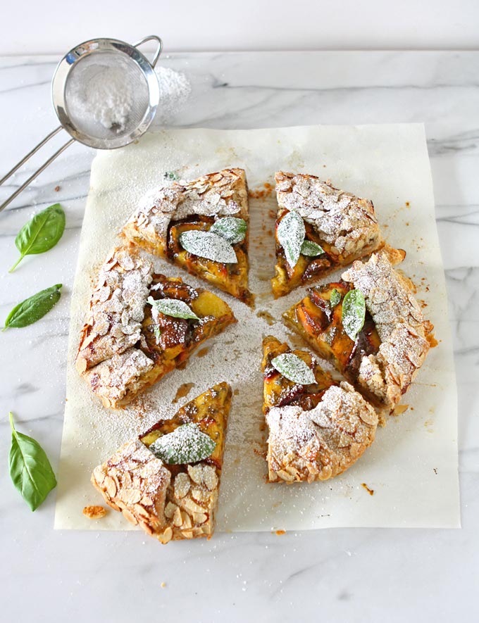 Peach Basil Galette with Whole Wheat Almond Crust | thekitchenpaper.com