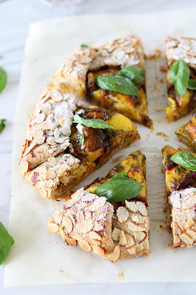 Peach Basil Galette with Whole Wheat Almond Crust | thekitchenpaper.com