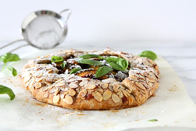 Peach Basil Galette with Whole Wheat Almond Crust | thekitchenpaper.com