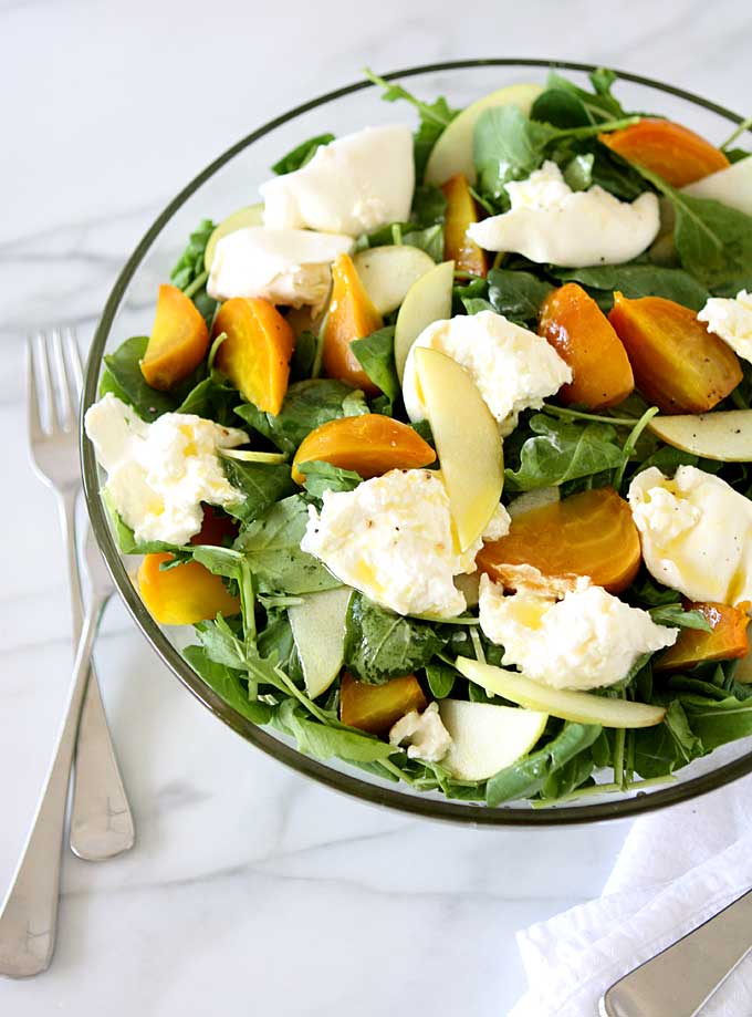 Golden Beet, Apple, Burrata, Arugula Salad | thekitchenpaper.com