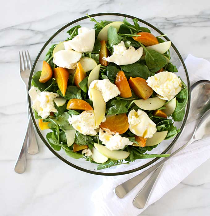 Golden Beet, Apple, Burrata, Arugula Salad | thekitchenpaper.com