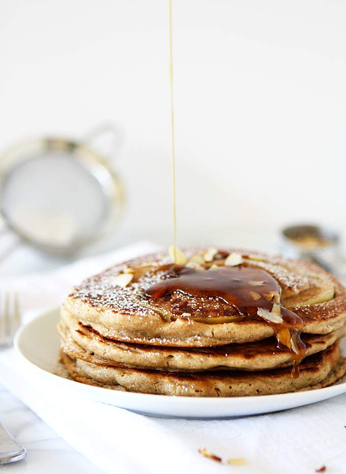 Whole Wheat Cinnamon Apple Oatmeal Pancakes | thekitchenpaper.com