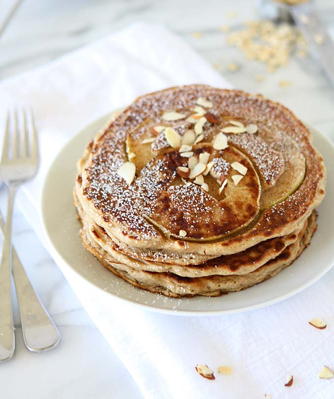 Whole Wheat Cinnamon Apple Oatmeal Pancakes | thekitchenpaper.com