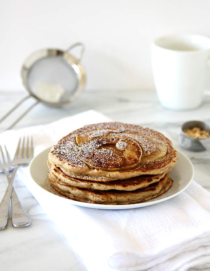 Whole Wheat Cinnamon Apple Oatmeal Pancakes | thekitchenpaper.com