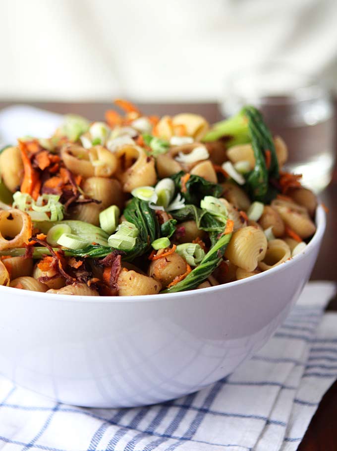 One Pot Sesame Vegetable Pasta (Carrots, Sweet Potato, Bok Choy) | thekitchenpaper.com