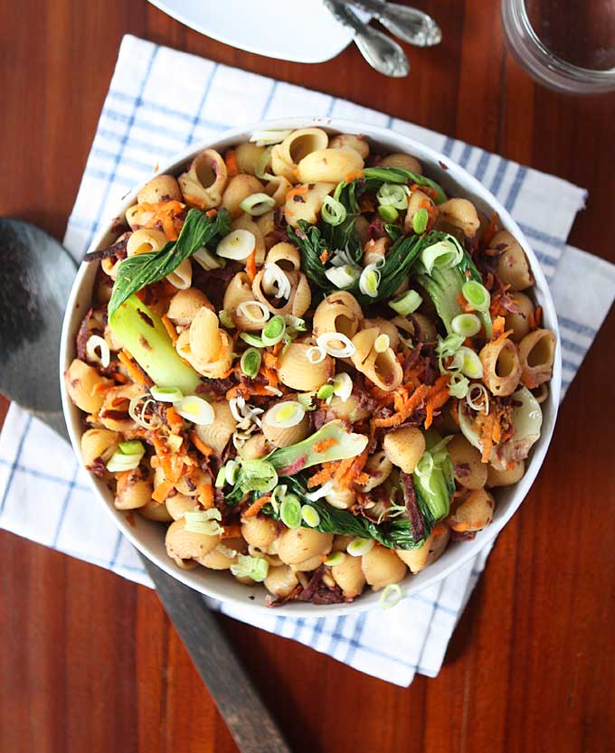 One Pot Sesame Vegetable Pasta (Carrots, Sweet Potato, Bok Choy) | thekitchenpaper.com