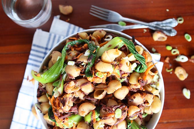 One Pot Sesame Vegetable Pasta (Carrots, Sweet Potato, Bok Choy) | thekitchenpaper.com