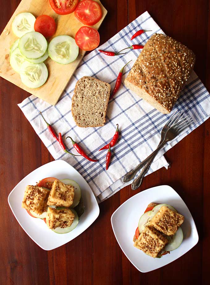 Sesame Tofu Sandwich with Spicy Basil Tahini | thekitchenpaper.com