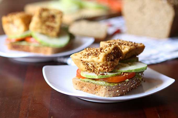 Sesame Tofu Sandwich with Spicy Basil Tahini | thekitchenpaper.com