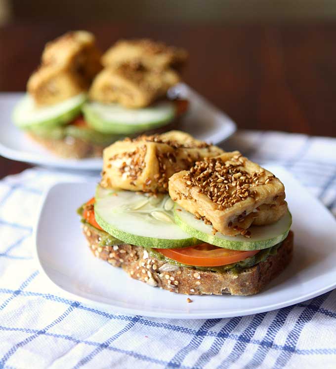 Sesame Tofu Sandwich with Spicy Basil Tahini | thekitchenpaper.com