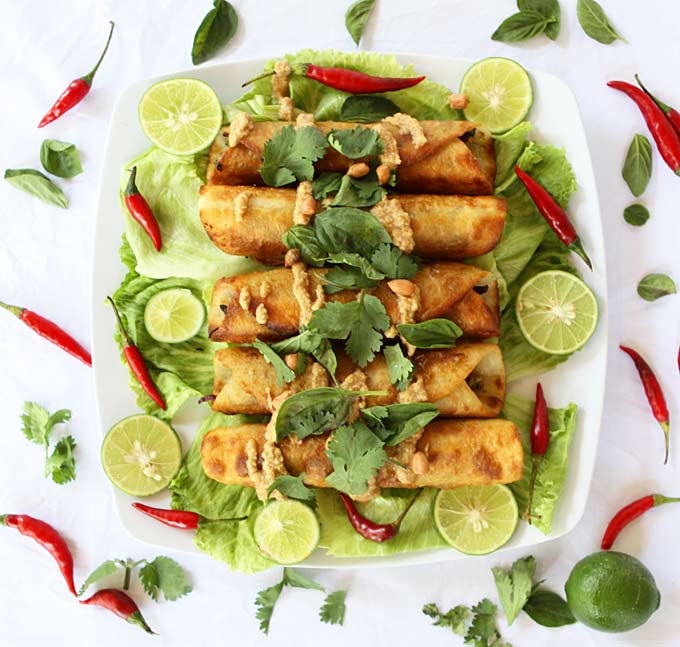 Thai Cauliflower and Sweet Potato Flautas with Spicy Peanut Sauce | thekitchenpaper.com