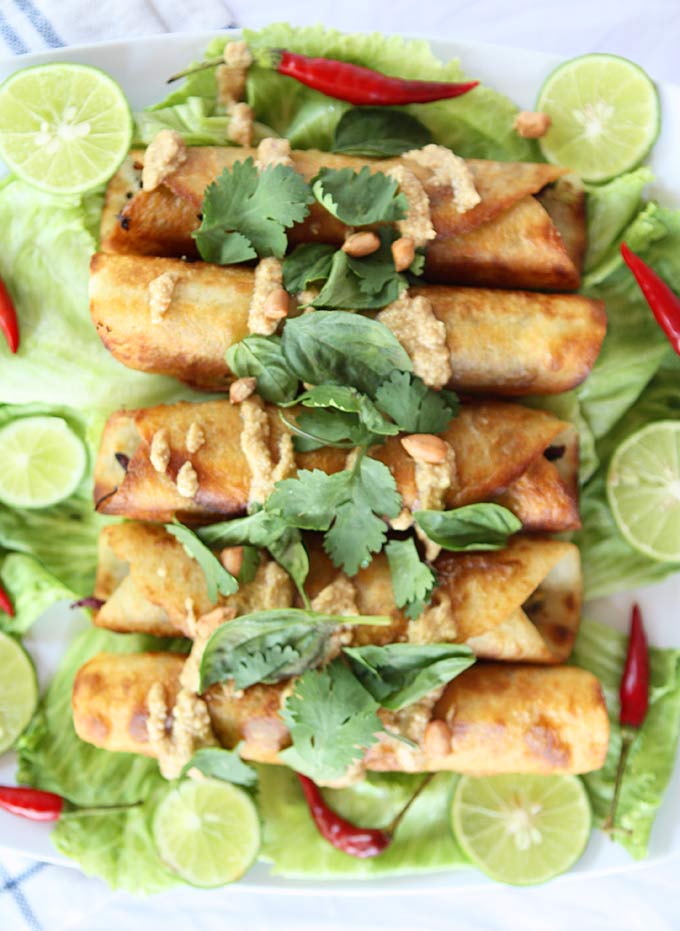 Thai Cauliflower and Sweet Potato Flautas with Spicy Peanut Sauce | thekitchenpaper.com