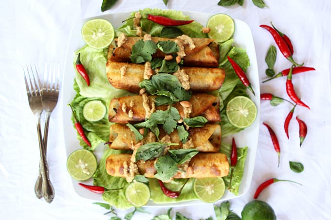 Thai Cauliflower and Sweet Potato Flautas with Spicy Peanut Sauce | thekitchenpaper.com