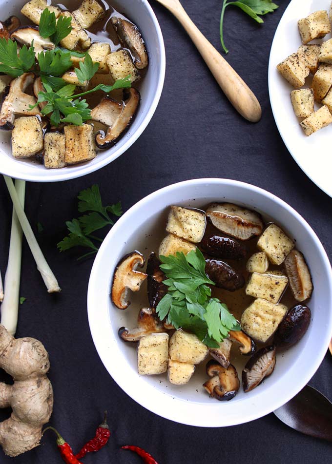 Black Pepper Tofu and Shiitake Mushroom Soup with Ginger Lemongrass Broth | thekitchenpaper.com