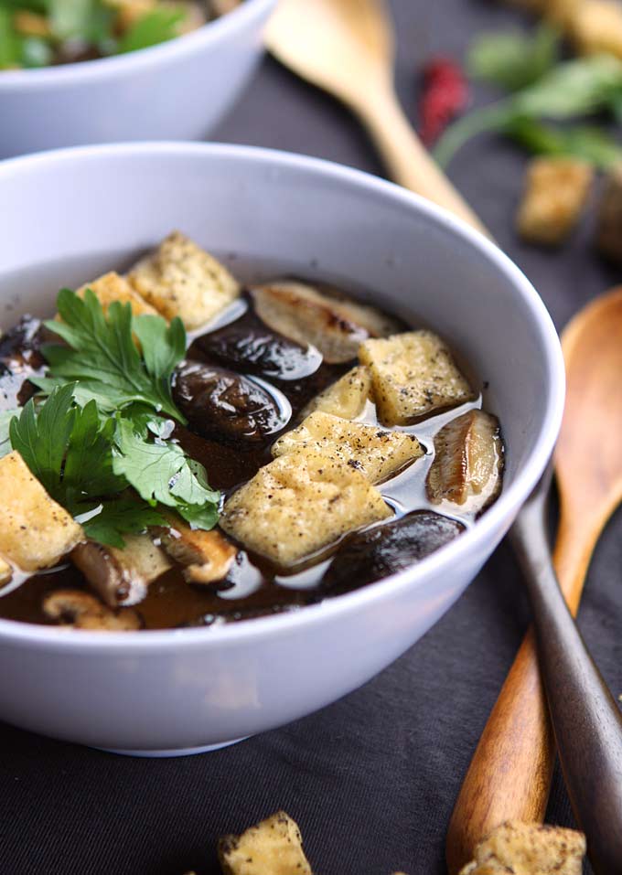 Black Pepper Tofu and Shiitake Mushroom Soup with Ginger Lemongrass Broth | thekitchenpaper.com