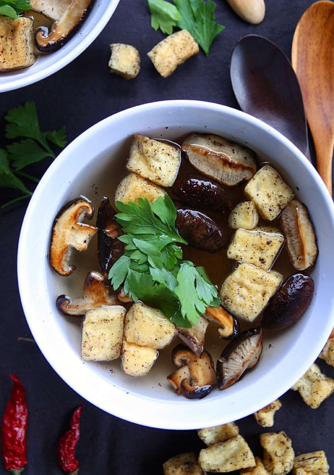 Black Pepper Tofu and Shiitake Mushroom Soup with Ginger Lemongrass Broth | thekitchenpaper.com