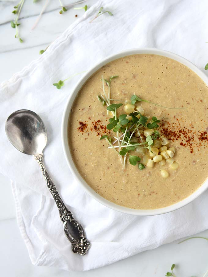 Chipotle Corn Almond Soup | thekitchenpaper.com